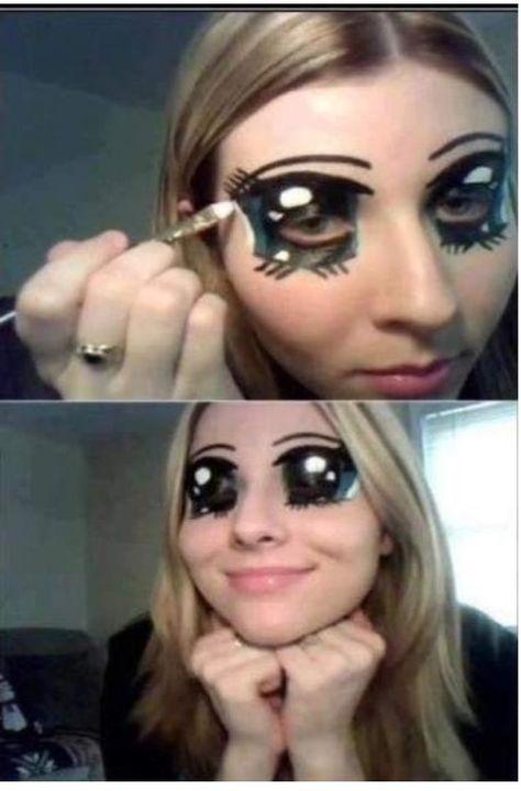 Halloween makeup Anime Make-up, Wojskowy Humor, Hallowen Ideas, Anime Makeup, 웃긴 사진, Cosplay Makeup, Costume Makeup, Anime Eyes, Eye Make