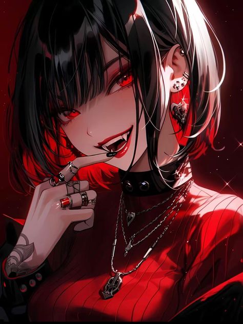 Dark Anime Pfp Aesthetic Icon, Pretty Lady Drawing, Vampire Woman Character Design, Red And Black Anime Aesthetic, Black Hair Red Eyes Girl, Cool Pfps Discord, Red Anime Aesthetic, Yandere Girl, Image Spiderman