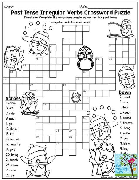 Past Tense Irregular Verbs Crossword Puzzle- Such a FUN activity for third grade!  Plenty more interactive activities to keep children happy to learn! Past Tense Verbs Activities, Irregular Verbs Activities, Past Tense Activities, Teaching Child To Read, Verbs Activities, Irregular Past Tense, Learning Reading, Verb Worksheets, Activity Center