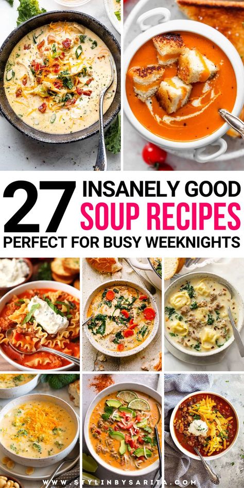 soup recipes Really Good Soup Recipes, Best Soups For A Party, Soup Ideas For Dinner Healthy, Soup For People Who Dont Like Soup, Few Ingredient Soup Recipes, Easy One Pot Soup Recipes, Healthy Chicken Soups And Stews, Lazy Soup Recipes, Few Ingredient Soup