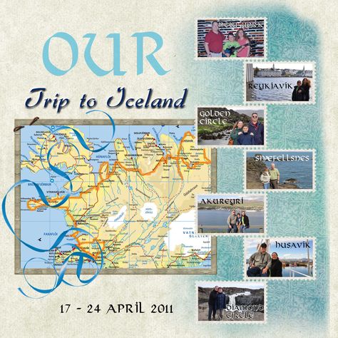 Iceland Scrapbook Layouts, Scrapbook Title Page Layouts, Travel Scrapbook Title Page, Iceland Scrapbook, Pet Scrapbook Layouts, Scrapbooking Layouts Travel, Travel Crafts, Cruise Scrapbook, Travel Scrapbook Pages