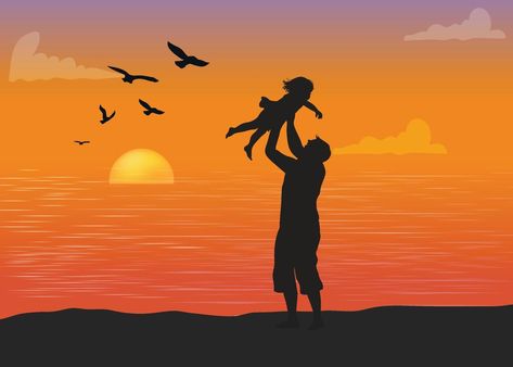 Father and little daughter silhouettes play at sunset Daughter And Father Art, Father Daughter Tattoos, Abstract Painting Acrylic Modern, Awsome Pictures, Father Tattoos, Father Art, Colorful Canvas Art, Shadow Drawing, Dad In Heaven