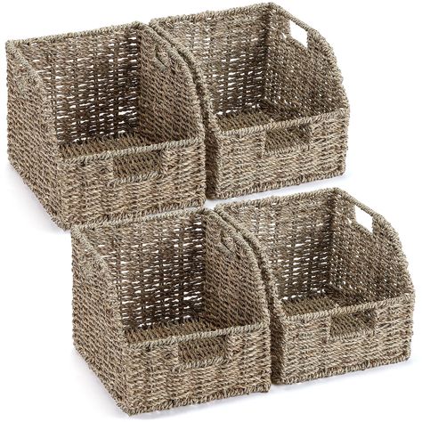 PRICES MAY VARY. Storage Baskets Set: you will get 4 pcs storage baskets for organizing, built in handles for easy carrying, suitable for those who need multiple storage demand or simply want to ensure cohesiveness in their decoration Reliable Material: crafted from natural seagrass, these wicker baskets offer durability and longevity; The natural material gives each basket a natural look while assuring you of its quality and sturdiness; Due to the handwoven design, there will be slight variatio Baskets For Kitchen Storage, Bathroom Towel Storage Baskets, Basket Organizers, Drink Organizer, Entryway Basket, Stacking Basket, Island Storage, Organize Ideas, Pantry Baskets