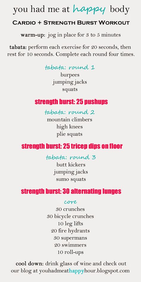 You Had Met at Happy Hour's 30-minute, full-body tabata workout. You can do this workout at home with no equipment! Jogging In Place, Tabata Workout, Build Muscle Mass, Tabata Workouts, Hiit Training, Workout Warm Up, Happy Hours, High Intensity Workout, High Intensity Interval Training