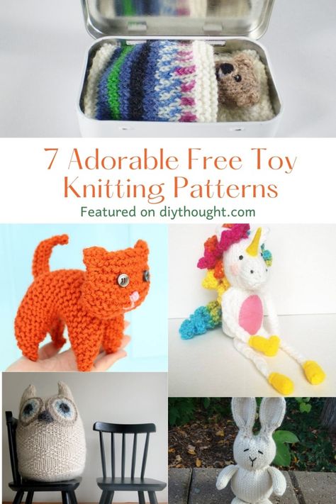 7 Adorable Free Toy Knitting Patterns - DIY Thought Knit Toys Free Pattern, Knit Cat Toys, Free Toy Knitting Patterns, Knitted Toys Free, Knit Toys Free Pattern Stuffed Animals, Knitting Toys Easy, Toy Knitting Patterns, Fox Pillow, Knitted Toys Free Patterns