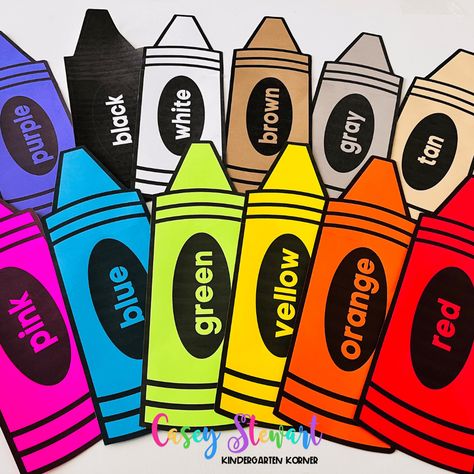 Color Posters For Preschool, Colour Posters Classroom Free Printables, Word Wall Bulletin Board, Word Wall Kindergarten, Crayon Themed Classroom, Decorating Classroom, Preschool Classroom Themes, Wall Bulletin Board, Jumbo Crayons