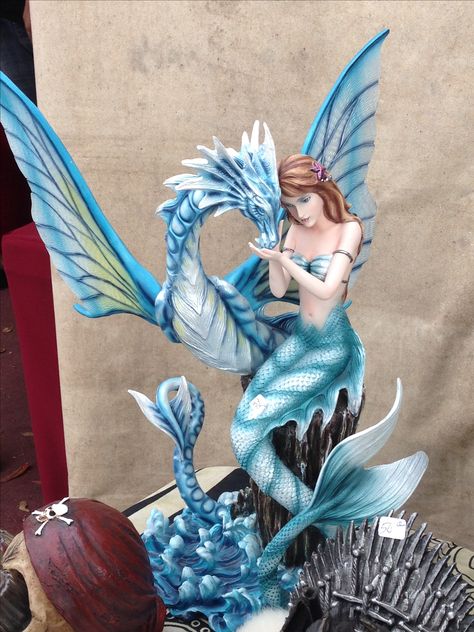 Mermaid And Dragon, Wizards And Dragons, Statue Painting, Fat Mermaid, Fantasy Statue, Mermaid Figures, Dolphin Decor, Mermaid Statues, Mermaid Cove