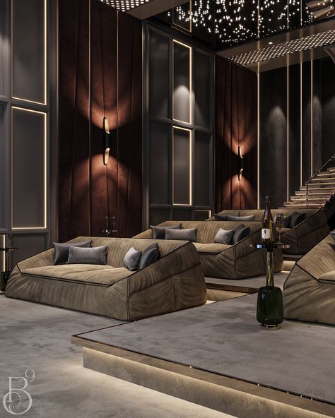 A UNIQUE AND MODERN CINEMA ROOM DESIGN BY BASE9 STUDIO! :: Behance Home Theater Design Modern, Luxury Home Cinema Room, Cinema Room Design, Home Theatre Design, Bedroom Basement Ideas, Entertainment Rooms, Home Theater Room Design, Theater Room Design, Theatre Interior