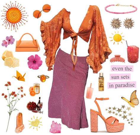 Sunset Inspired Outfits, Sunset Color Outfit, Sunset Outfits, Ocean Alley, Sunset Outfit, City Outfit, Dress Code Casual, Sunset Color, Bollywood Dress