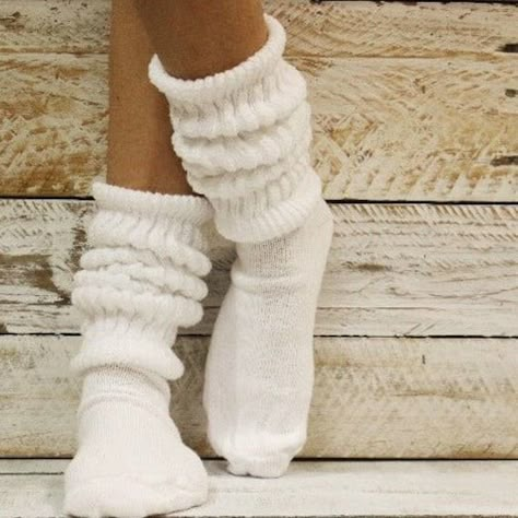 "Ultimate cotton slouch socks for women - white  Simply the best thick AMERICAN MADE slouch socks for women.  Our ULTIMATE cotton slouch socks  bring back all the love of the 80's and 90's! Super soft and luxurious,  If  you liked our previous slouch socks, you will LOVE this new high quality sock version.  Our exclusive sock, you will not find this quality sock anywhere else. 90% cotton.10% nylon fits  adult  shoe size 6-9 made in america  sock is 15\" from heel to top, more length means maximu Slouch Socks Outfit, La Gear Sneakers, Beige Socks, Pretty Socks, Socks Cotton, Slouch Socks, Sock Outfits, Lace Socks, Socks For Women