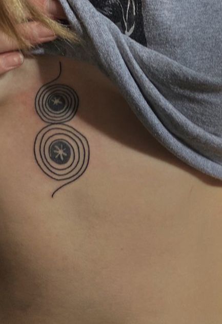 Trippy Mandala Tattoo, Spiral Chest Tattoo, Double Spiral Tattoo, Reincarnation Tattoos, Patience Tattoo, Spiral Tattoo, Japanese Tattoo Words, Blue Ink Tattoos, Spiral Tattoos