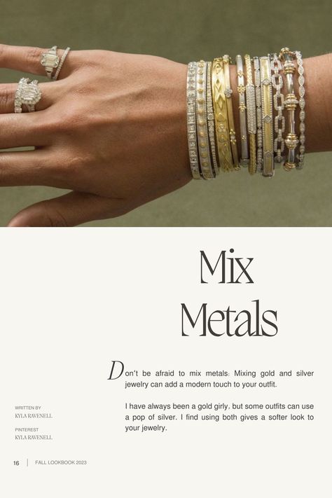 Silver And Gold Jewelry Mixing Outfit, Mix Match Jewelry, Ring Stacking Ideas Mixed Metals, Silver And Gold Jewelry Mixing Aesthetic, How To Mix Gold And Silver Jewelry, Mixed Metals Bracelet Stack, Gold And Silver Mixed Jewelry, Mixed Metal Jewelry Rings, Gold And Silver Jewelry Together Mixed Metals