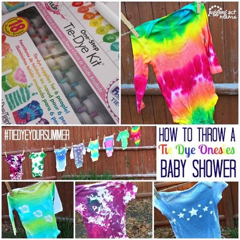 Summer Baby Shower with Tie Dye Onesies - Juggling Act Mama Tie Dye Gender Reveal Ideas, Tie Dye Baby Shower Ideas, Baby Onesies Ideas, Tie Dye Onesies, Hippie Baby Shower, Tie Dye Onesie, Onesie Party, Backyard Baby Showers, Trendy Baby Onesies