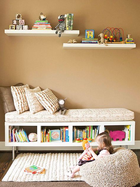 As exciting as it is to decorate for baby’s arrival, you’ll get more for your investment if you make the nursery look good and function well as the child ages: http://www.bhg.com/rooms/nursery/nursery-room-decor/?socsrc=bhgpin040514growandchange&page=2 Storage Solutions Bedroom, Diy Nursery Decor, Playroom Storage, Room Deco, Big Girl Rooms, Pallet Ideas, Nursery Room Decor, Toddler Room, Book Shelf