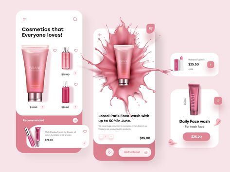 Overlay Illustration, Cosmetics Poster, Application Ui Design, Ux Design Mobile, Leaf Symbol, Makeup App, Product Template, Beauty App, Mobile App Design Inspiration