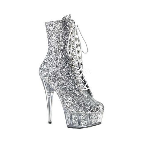 Women's Pleaser Delight 1020G Bootie - Silver Glitter/Silver Glitter Synthetic Boots Girlfriend Clothes, Boot Heels, Pleaser Heels, Peep Toe Ankle Boots, Glitter Boots, Summer Boots, Pleaser Shoes, Bling Shoes, Closed Toe Shoes