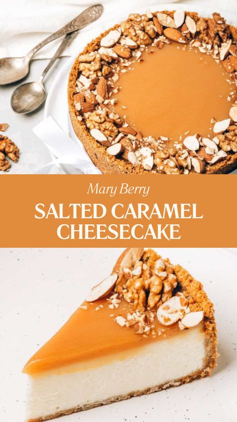 Mary Berry Salted Caramel Cheesecake Salted Caramel Cheesecake Recipes, Mary Berry Cakes, Berry Cake Recipe, Caramel Cheesecake Recipes, Bread Spread, Mary Berry Recipe, Vanilla Bean Paste, Caramel Filling, Food Traditional