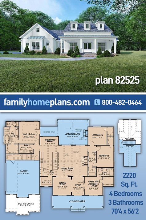 2200 Sq Ft House Plans, Ranch House Floor Plans, House Plans Ideas, Craftsman Farmhouse, Farmhouse Floor Plans, Free House Plans, House Plans One Story, 4 Bedroom House Plans, Garage House Plans