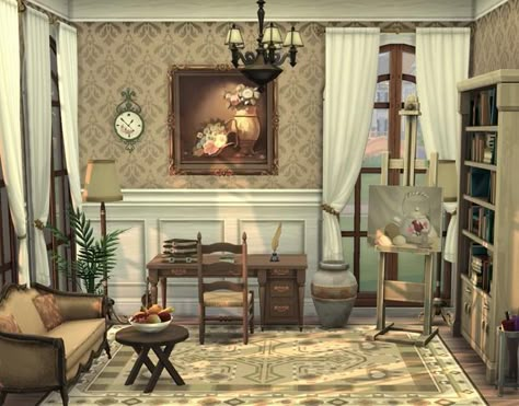 Sims 4 Old House Interior, Sims 4 Victorian Interior, Sims 4 Farmhouse Interior, Sims 4 Victorian House, Sims Room, Dark Academia Interior, Cottage House Interior, Victorian Room, House Plan With Loft