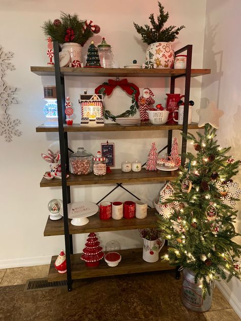 #christmasdecor #christmas #holiday #disney Christmas Shelves Decor, Christmas Shelves, Christmas Shelf, Shelves Decor, Ladder Shelf, Ladder Bookcase, Shelf Decor, Corner Bookcase, Ladder Decor