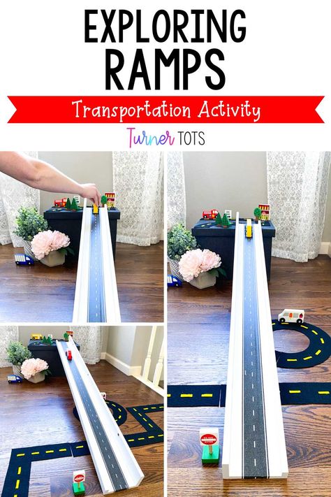 Spark excitement and curiosity with this car ramp activity for toddlers. Create a ramp with a long piece of wood. Set it on a box or on different surfaces to adjust the ramp's angle. Let your preschoolers send their car toys down, and watch how fast they go! Click to see more car-themed fine motor activities for any transportation theme. Ramps For Preschoolers, Prek Transportation, Transport Activities, Transportation Preschool Activities, Fall Sensory, Car Ramp, Fine Motor Practice, Transportation Activities, Car Activities