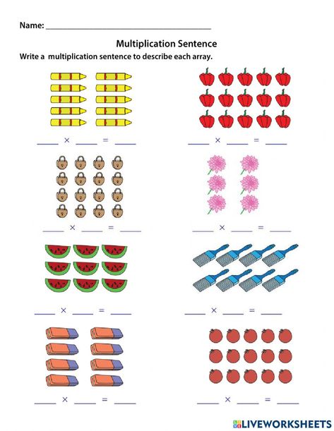 Live Worksheet, Array Worksheets, Multiplication Arrays, Math Integers, Math Pictures, Multiplication Strategies, Multiplication Problems, Multiplication Practice, Learning At Home