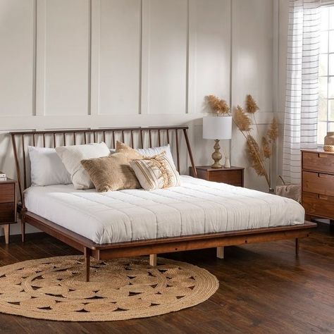 A spindle-style platform bed that'll look like the most tasteful family heirloom in existence. Wood Spindle Bed, Spindle Bed, Mid Century Modern Bedroom, Solid Wood Platform Bed, Jewelry Clothing, Walker Edison, Solid Wood Bed, Wood Platform Bed, Bedding Brands