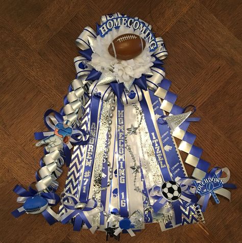 2016 Lehman Lobos Mini Homecoming Mum Football Mums Homecoming, Graduation Lay, Hoco Garter, Cheer Homecoming, Garter Homecoming, Homecoming Proposal Ideas Cheerleader, Mum Making, Mum Homecoming, Unique Homecoming Mums