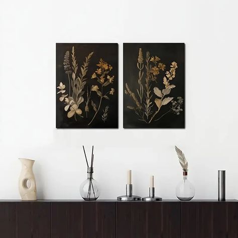 Botanical Flower Canvas Posters Vintage Dark Floral Wall Art - Temu Gallery Wall Examples, Floral Wall Art Painting, Pictures For Bedroom, Vintage Floral Prints, Wall Art Dark Academia, Abstract Wall Art Living Room, Vintage Floral Wall Art, Printable Wall Art Living Room, Wall Art Dark