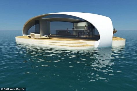 It can be placed next to an island, or simply moored out to sea in calm water Underwater Bedroom, Floating Architecture, Water House, Floating House, Calm Water, Villa Design, Luxury Villa, House Boat, Water Crafts