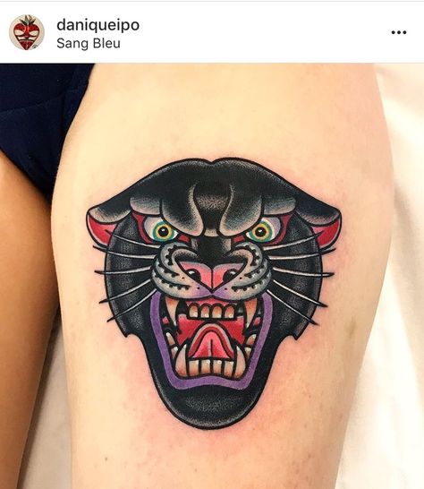 Traditional Panther Tattoo, Black Panther Tattoo, Panther Tattoo, Tattoo Old School, Old School Tattoo Designs, Tatuaje A Color, Traditional Tattoo Art, Knee Tattoo, Traditional Tattoo Flash