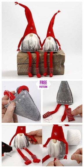 DIY Christms Felt Gnome Sew Free Pattern & Tutorial Diy Gnome Doll, Sew Free Pattern, Gnome Sewing, Vinyl Fabric Crafts, Gnome Craft, Felt Gnome, Cloth Toys, Leather Bag Tutorial, Gnome Crafts