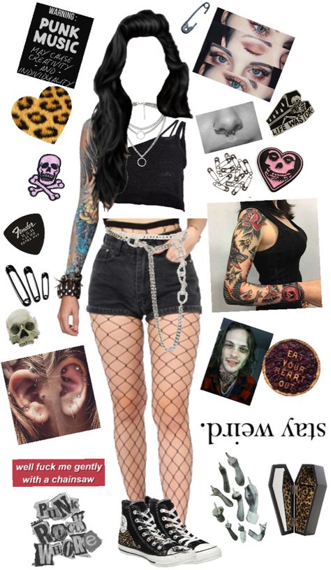 Metal Festival Outfit Summer, Adult Emo Fashion, Pop Punk Aesthetic Outfit, 2000 Theme Party Outfits, Fnaf Inspired Outfits, Rock And Roll Outfits, Pop Punk Outfits, Punk Aesthetic Outfit, Girly Emo