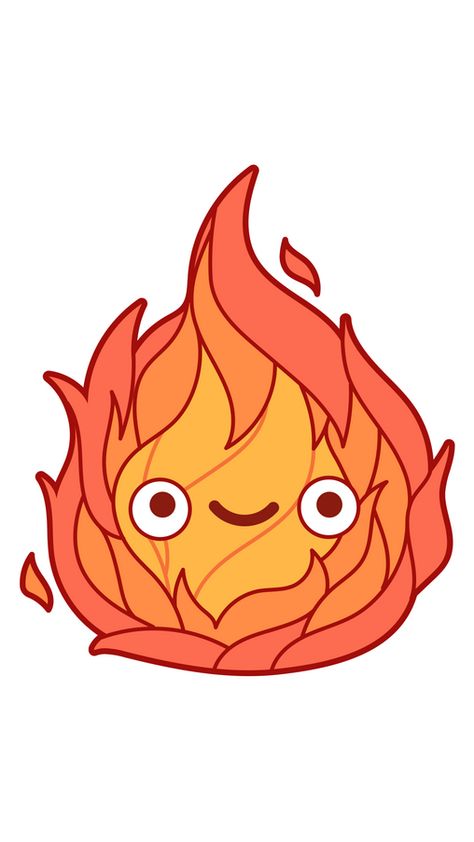 Howl's Moving Castle Calcifer Sticker features a Fire Demon, which is in a magical contract with Wizard Howl in Studio Ghibli's anime. He used to be a falling star, whom Howl was able to catch before... The Fire From Howls Moving Castle, Howell Moving Castle Calcifer, Fire Howl's Moving Castle, Fire In Howls Moving Castle, Calcifer Coloring Page, Studio Ghibli Tufting, Fire Cute Drawing, Fire From Howls Moving Castle Drawing, Simple Howls Moving Castle Tattoo