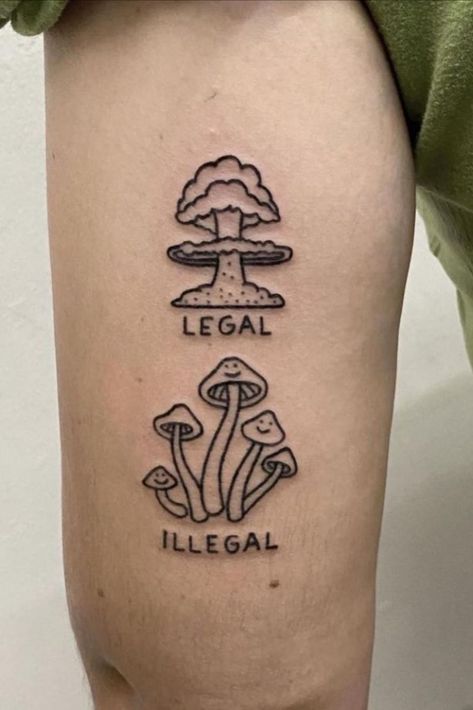 Miniature Tattoo, Unique Tattoos For Men, Mushroom Tattoos, Clever Tattoos, Flash Tattoo Designs, Creepy Tattoos, Meaningful Drawings, Funny Tattoos, Dream Tattoos