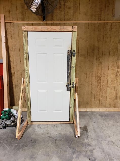 Cheaply built forcible entry prop. Forcible Entry Door Prop, Firefighter Props Training, Firefighter Training Props, Volunteer Firefighter Quotes, Forcible Entry, Scout Projects, Fire Tools, Firefighter Tools, Firefighter Training