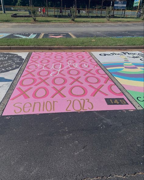 Aesthetic Painted Parking Spots, Pink Senior Parking Spot Ideas, Senior Parking Spaces Girly, Senior Parking Spot Girly, Preppy Parking Spot, Senior Parking Spot Ideas Girly, Pink Parking Spot, Butterfly Parking Spot Painting, Pink Parking Spot Painting