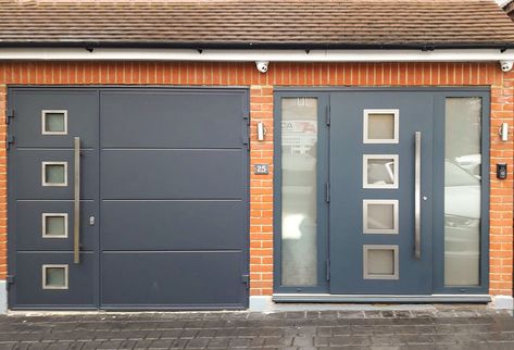 Ryterna Wide Horizontal Ribbed 30:70 Split Side Hinged Garage Doors Finished in Anthracite Grey and Installed in Bexley By Our Sidcup Branch.  We fit all types of Garage Doors including both Retractable and Roller Garage Doors. Call 0800 716 569 to speak with one of our experts or alternatively, visit www.accessgaragedoors.com to book a free survey. #AccessGD #Ryterna #SideHingedGarageDoors #Bexley Garage Door With Pedestrian Door, Grey Garage Door, Uncentered Garage Doors, Midern Garage Doors, Contemporary Garage Doors Metal, Garage Conversion Granny Flat, Garage Doors Uk, Side Hinged Garage Doors Uk, Grey Garage Doors