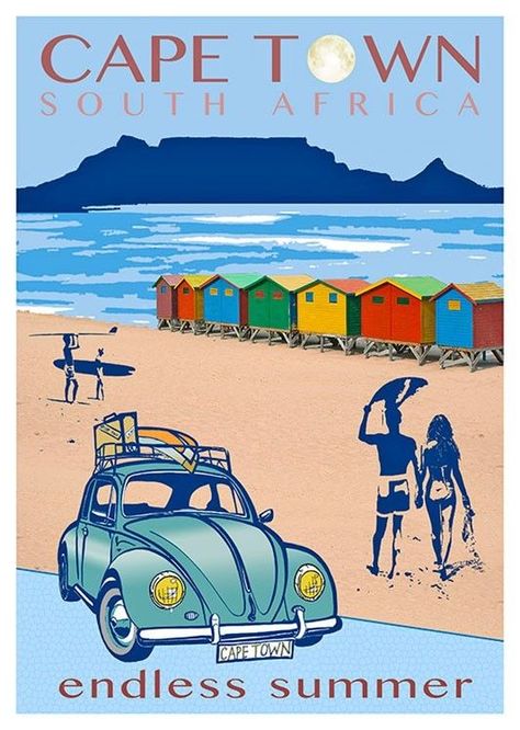 Cape Town • South Africa ~ Anonym Africa Cape Town, Africa Vintage, Africa Do Sul, South Africa Travel, Retro Travel Poster, Beach Posters, Travel Stickers, Vinyl Ideas, Cape Town South Africa