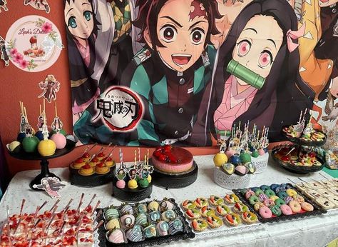 Demon Slayer Party Ideas, Tanjiro Birthday, Demon Slayer Birthday Party, Demon Slayer Birthday, Anime Cafe, Room Anime, Demon Slayer Tanjiro, Anime Cake, Nephew Birthday