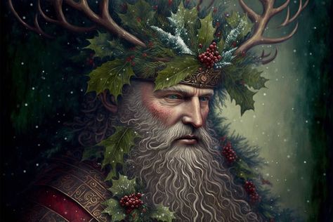 Pagan Santa Claus, Yule Images, The Holly King, Holly King, Tree Spirits, Celtic Christmas, Earth Magic, Happy Winter Solstice, Santa Paintings