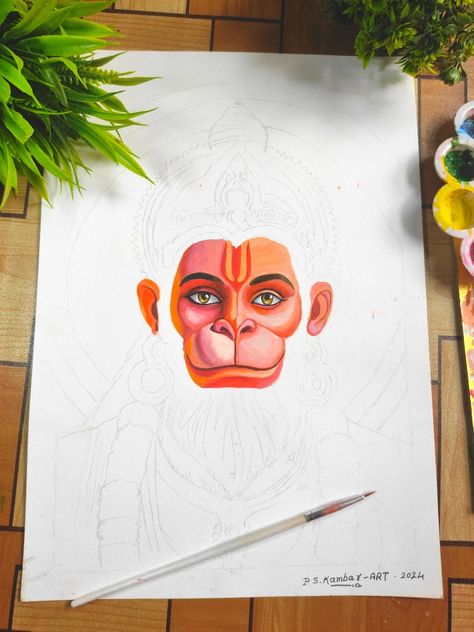 Hanumanji Canvas Painting, Drawing Pictures For Kids, God Painting, Art Markers Drawing, Sketch Images, Markers Drawing, Canvas Art Painting Acrylic, Art Alevel, Soft Pastel Art