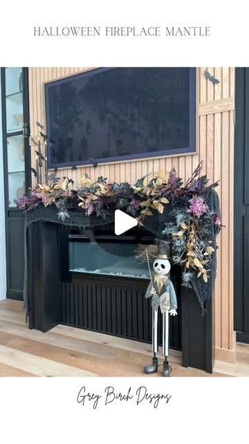 Kathryn Chiampi on Instagram: "#ad I’ve partnered with @Command™ Brand to show you how I bring some holiday magic to my fireplace mantle decor from Fall to Halloween with the help of my favorite @command™ Products. Comment link to have the supplies I used sent directly to your inbox!  I didn’t have a Halloween garland so I made my own with some faux florals I had from last year. I attached everything to my mantle with Command™ Brand Products and added purple string lights, flameless candles, and some paper bats trailing up the wall. The best part is seeing it at night with the lights on, it really comes to life! I love how simple it is to switch out my decor without any damage or holes left behind thanks to Command™. Click link in bio to shop Command™ Brand and Go BIG this holiday season! Halloween Floral Garland, Paper Bats, Halloween Dining Room, Purple String Lights, Paper Bat, Witches Hats, Crafts Fall, Light Up Tree, Fireplace Mantle Decor