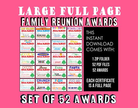 Family Reunion Awards, Family Reunion Activities, Pixie Sticks, Chocolate Labels, Wedding Photo Booth Props, Reunion Games, Award Ideas, Fun Dip, Family Reunion Games