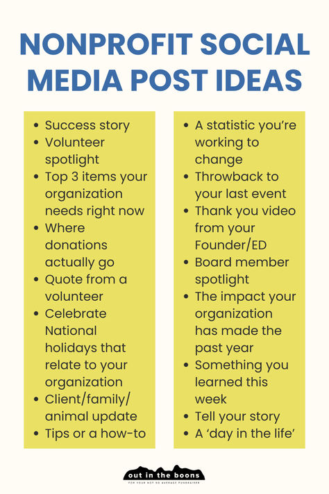 Here are some post ideas for your nonprofit's social media! Get creative and think of it as "what can I give to my audience or donors today?" 🧐 When you start providing value to your audience, you build a community of raving fans who can't wait to support your organization 🙌. [nonprofit startup, development director, non-profit, nonprofit instagram ideas, fundraising ideas, nonprofit tips, donor stewardship] Non Profit Brochure Design, How To Start A Charity, Nonprofit Social Media Content, Starting A Nonprofit, Non Profit Social Media Posts, Gala Fundraising Ideas, How To Start A Non Profit Organization, Starting A Non Profit, Non Profit Fundraising Ideas