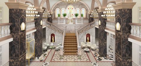 Ballroom Bloxburg, Royal Bloxburg House, Bloxburg Grand Staircase, Sims 4 Grand Staircase, Bloxburg Vampire House, Bloxburg Royal House, Sims 4 Castle Interior, Victorian Bloxburg House Layout, Sims 4 Castle Layout