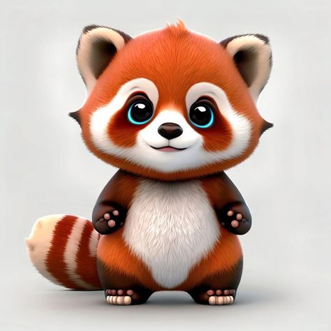 Panda Merah, Red Panda Cartoon, Raccoon Cartoon, Panda 3d, Red Panda Baby, Panda Artwork, Panda Drawing, Fire Drawing, Cute Raccoon