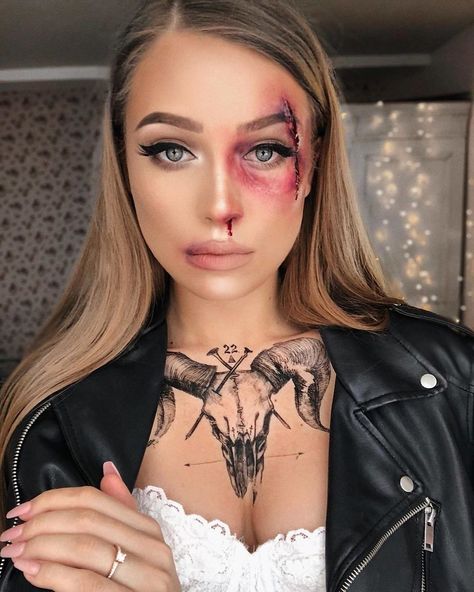 Halloween Makeup Beaten Up, Bullet Wound Makeup Halloween, Halloween Bruising Makeup, Halloween Makeup Cuts Face, Beaten Up Makeup Halloween, Cuts On Face Halloween Makeup, Cut Makeup Halloween, Halloween Makeup Bruising, Beaten Up Makeup