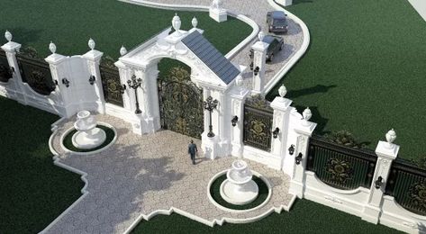 Villa Exterior Design, Home Designs Exterior, Home Gate Design, Gate Wall Design, Luxury Exterior, Mansion Designs, Entrance Gates Design, Classic House Exterior, Classic House Design