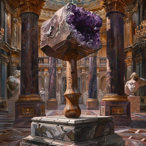 Behold the Starfallen Hammer, a legendary hammer forged from the amethyst crystals of a fallen warrior. Its weight carries the battles long past, while its gleaming surface reflects the valor and sacrifice of its former owner. What tales of heroism and legend surround this mighty weapon, now enshrined in the halls of history?  #Amethyst #CrystalHammer #LegendaryWeapon #FantasyArtifact Fallen Warrior, Fantasy Crystal, Amethyst Crystals, Amethyst Crystal, Artifacts, Amethyst, History, Crystals